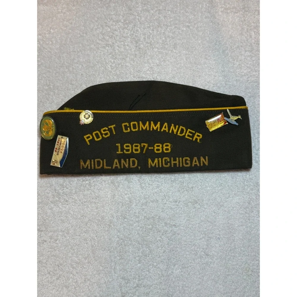 Vintage VFW Garrison Cap Post 3651 Midland Michigan Life Member Hat Pins 7 1/8
